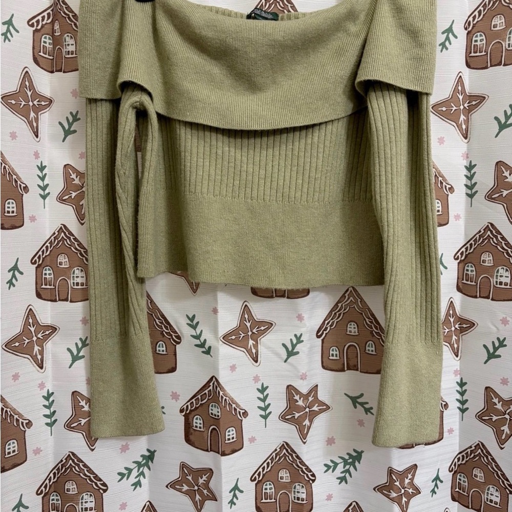 Olive Green Off-Shoulder Ribbed Women’s long sleeve top